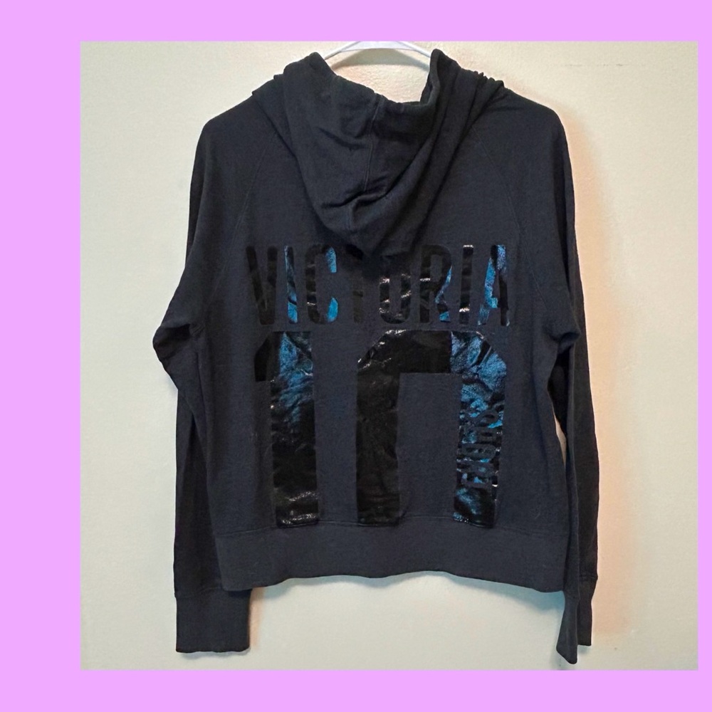 Victoria's Secret Charcoal Hoodie with Glossy Accents On the Back!